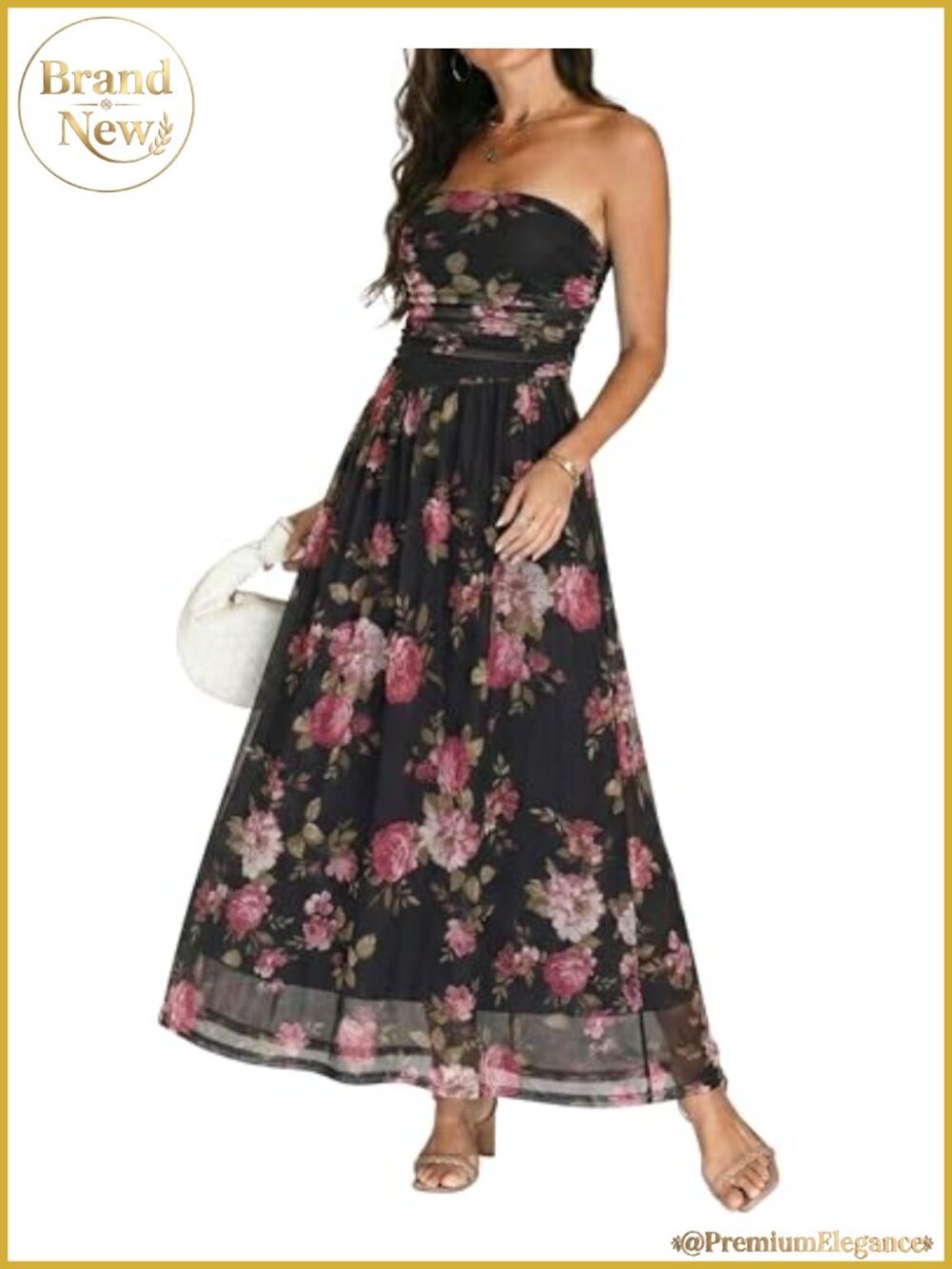 Mesh Maxi Dress Women's Wedding Guest Formal Flowy Strapless